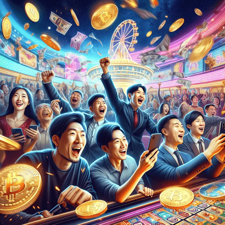 3WIN8 casino lobby on a phone next to a Bitcoin wallet app
