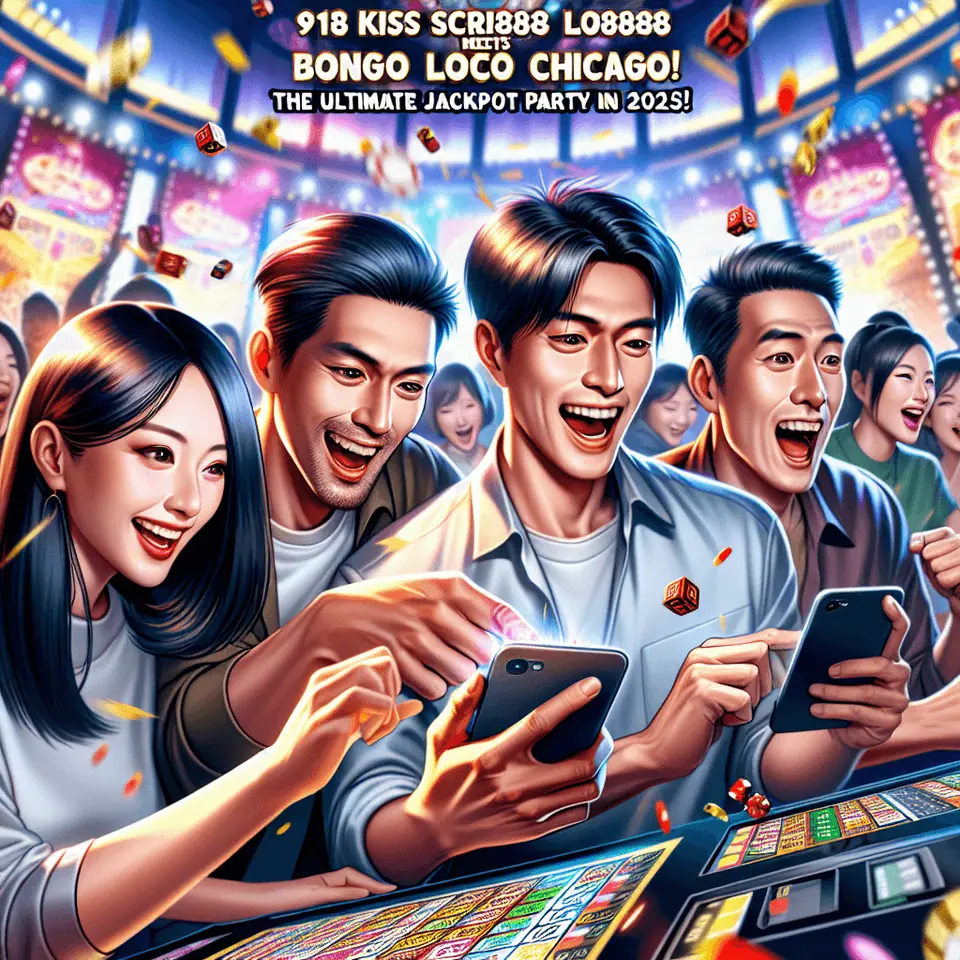 Bingo Loco Chicago party crowd with 918Kiss SCR888 jackpot branding on screen