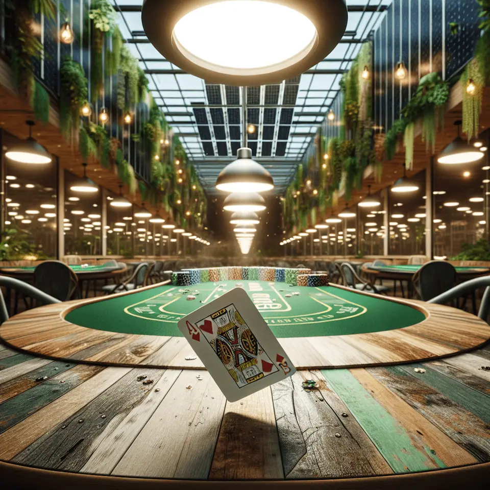 Eco-friendly casino practices illustrated with servers powered by renewable energy