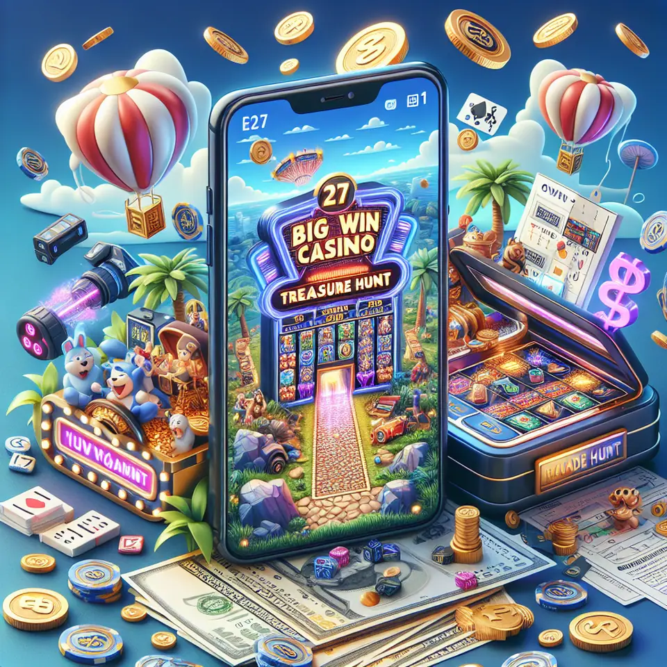 Big Win Casino app lobby on a phone with the Treasure Hunt icon