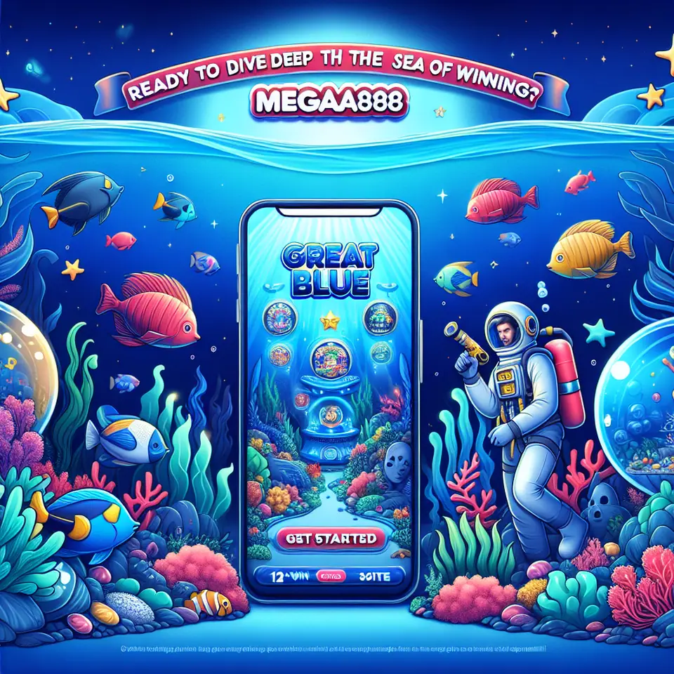 Great Blue slot reels with ocean creatures on a Mega888 phone screen