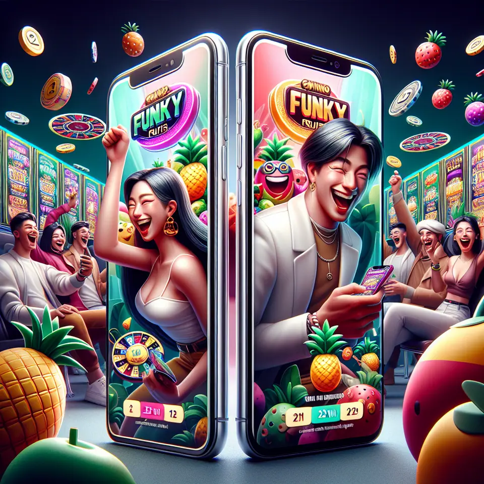 Funky Fruits reels showing a winning line of fruit symbols