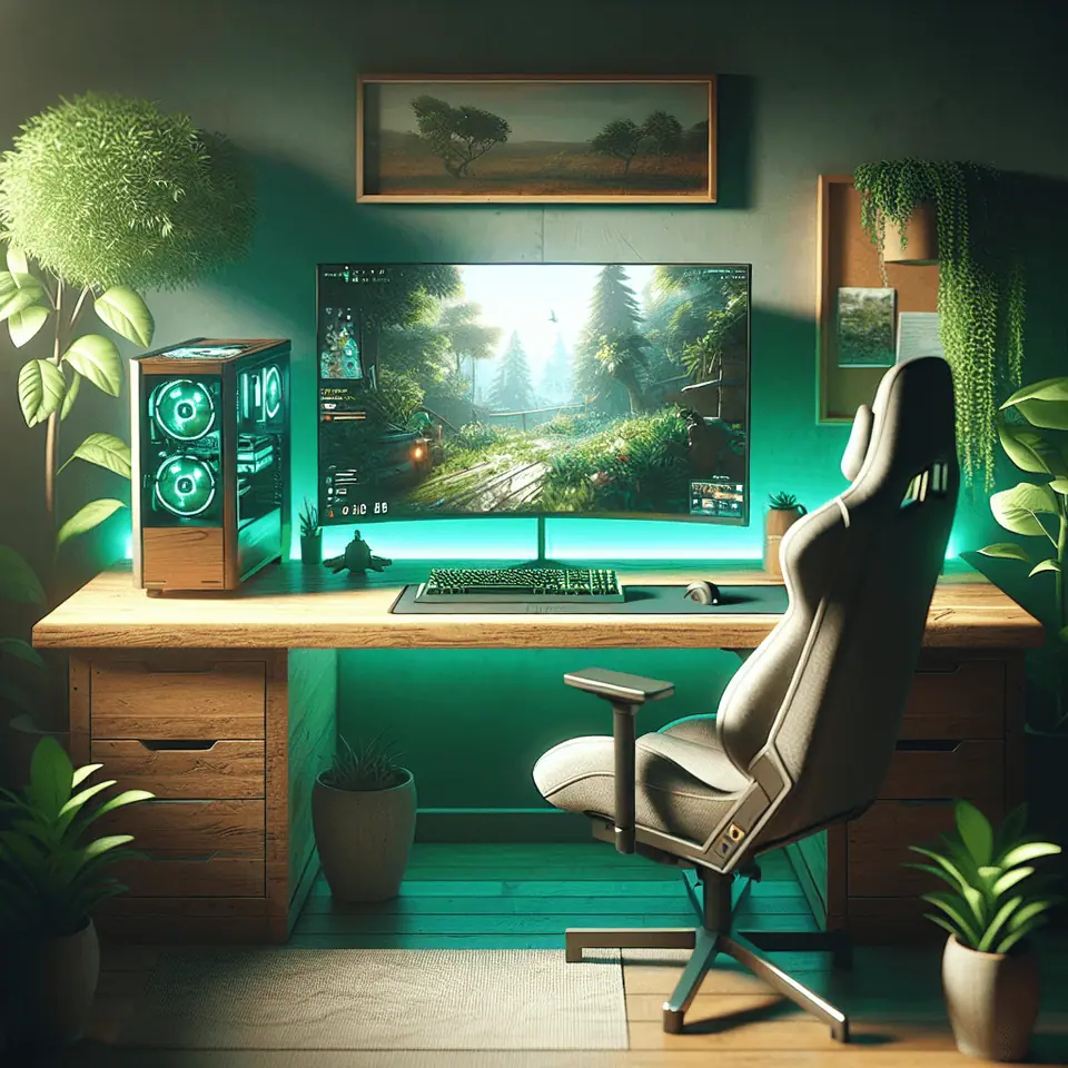 Eco-friendly gaming desk made of recycled wood with LED lighting