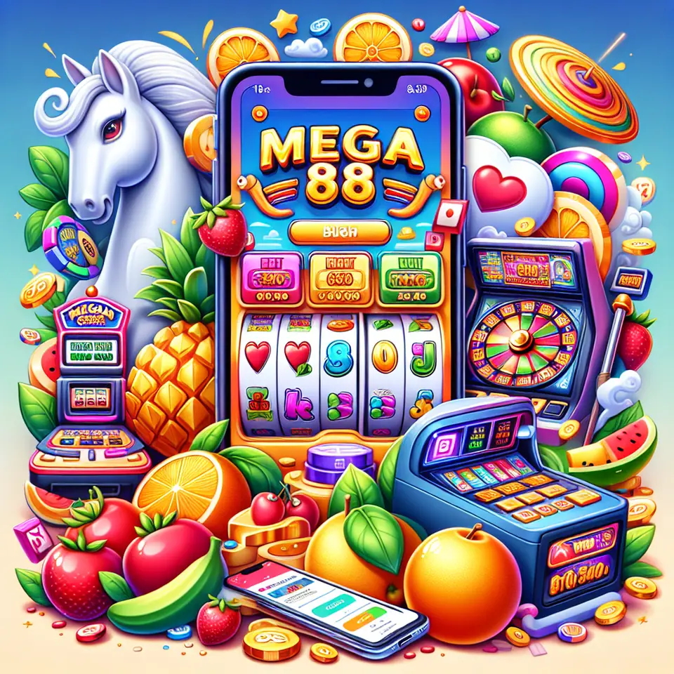 Mega888 search bar on a phone with Fruit Fiesta in the results