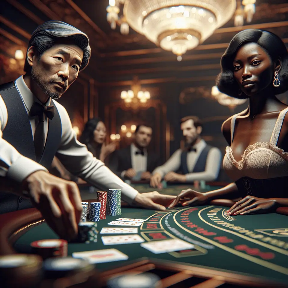 Player doubling down to beat the dealer at a blackjack table