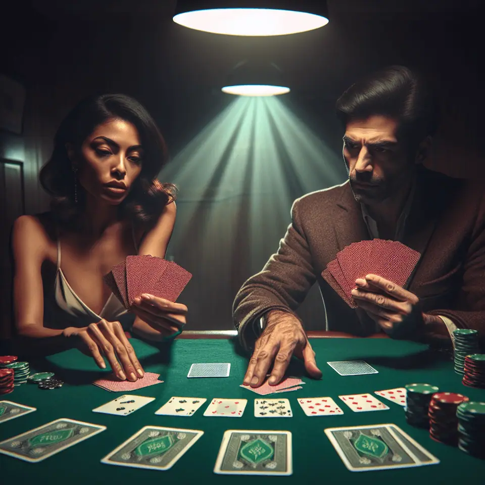 Seven playing cards split into a five-card and two-card Pai Gow hand