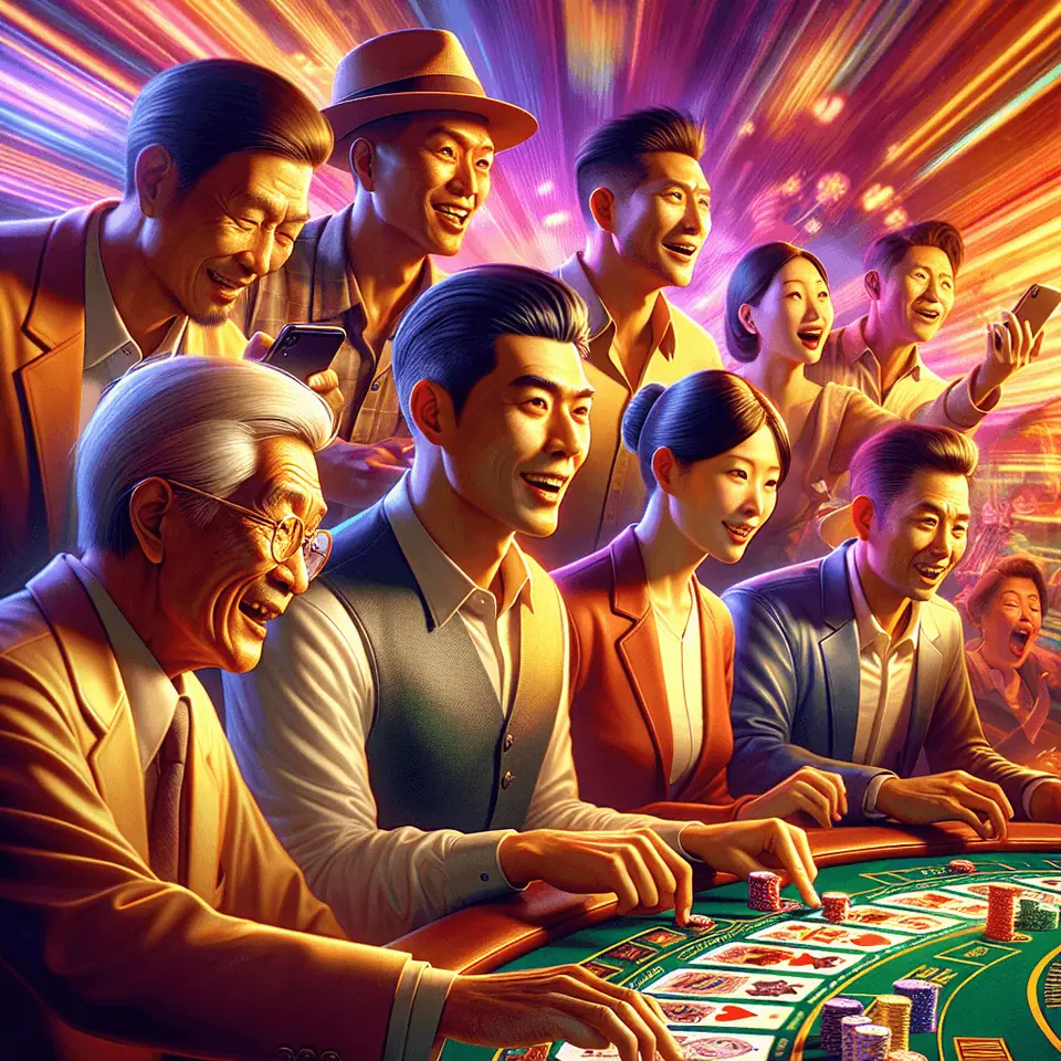 Couple playing Pai Gow Poker online with cards and chips on screen