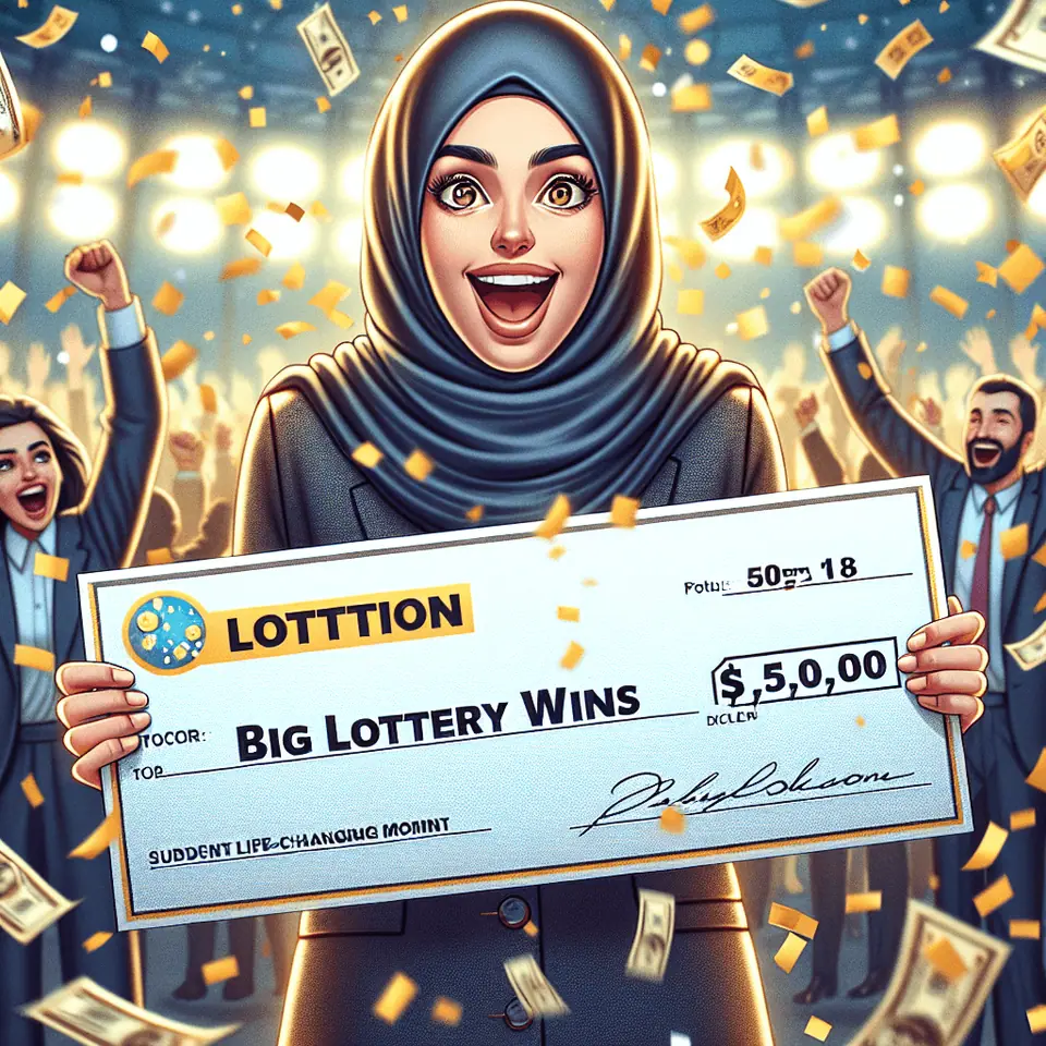 Powerball winners holding an oversized cheque at a Georgia Lottery event