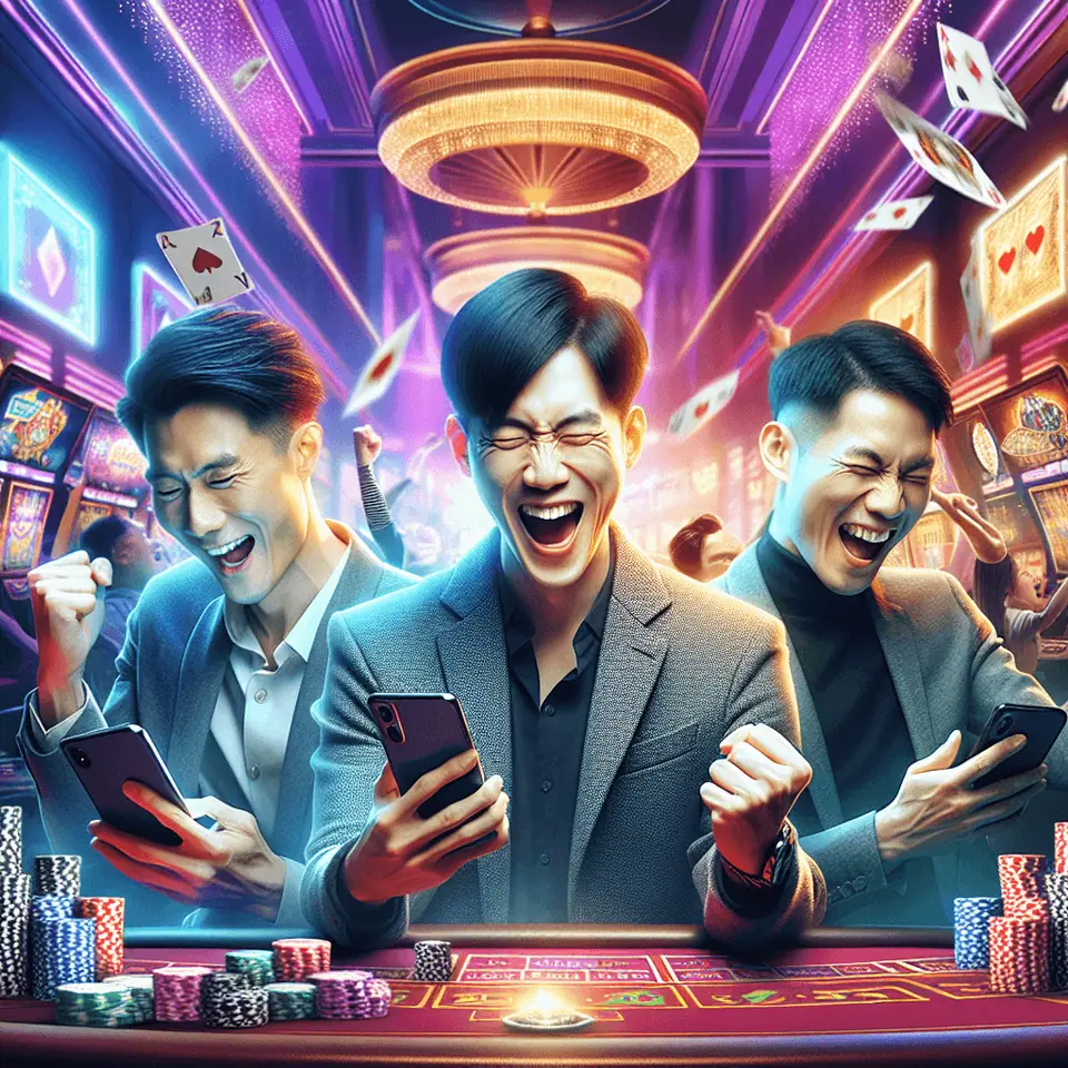 Online Three Card Poker table with dealer and player hands