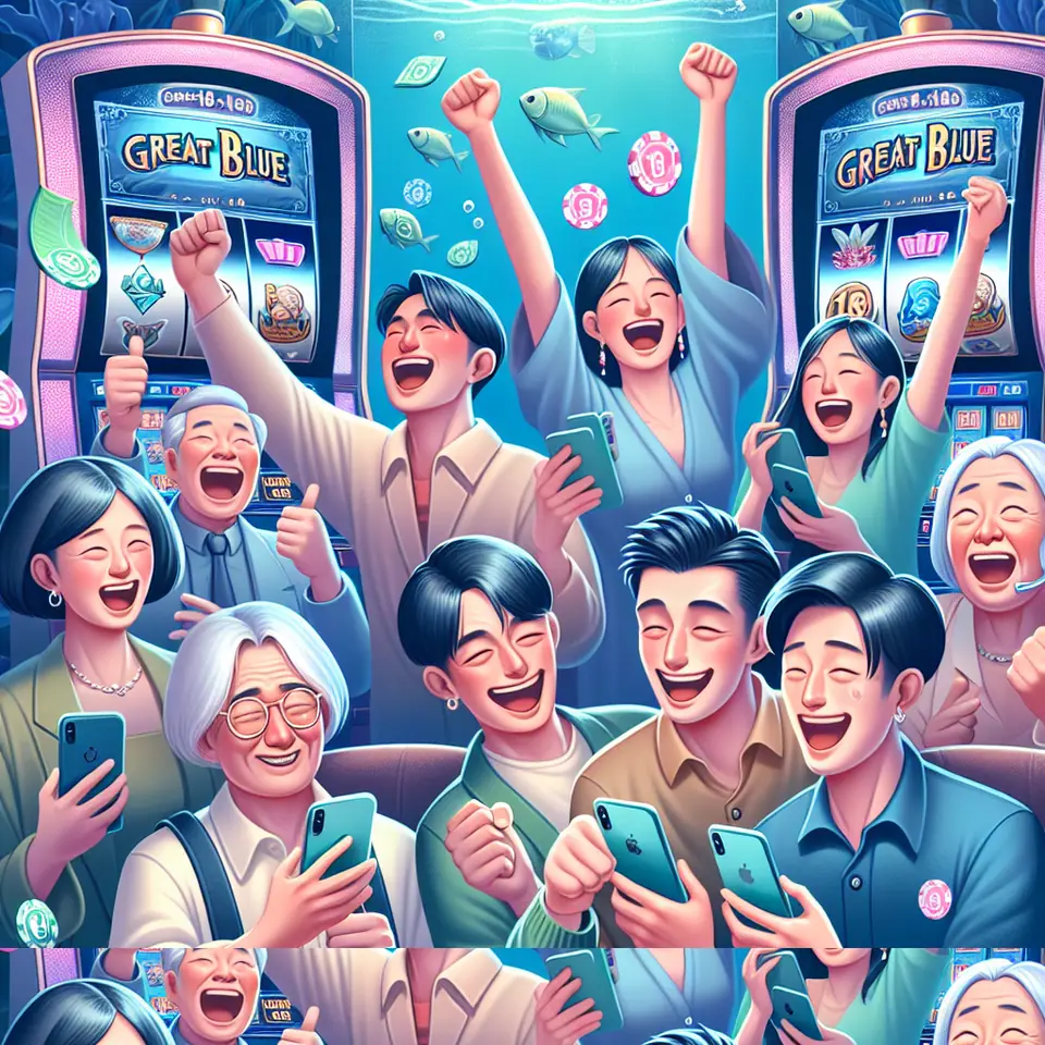 918Kiss app logo beside the Great Blue slot title screen